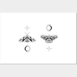 Moths with moon and sun Posters and Art